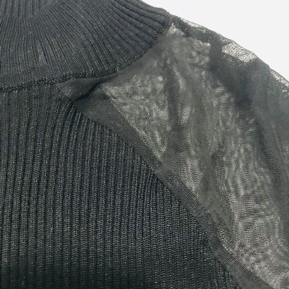 Crave Fame black knit ribbed top mock neck mesh long sleeve top size XS - Picture 4 of 8